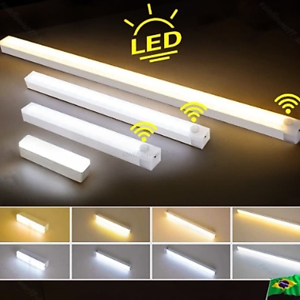 Lâmpada noturna LED com sensor sem fio USB recarregável cozinha guarda-roupa
