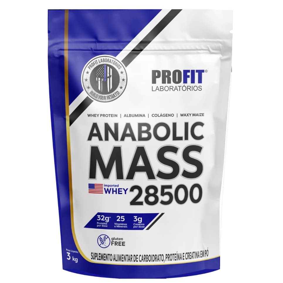 Hipercalorico Anabolic Mass 28500 Profit Labs 3kg com Creatina e Blend de Proteinas para Ganho de Peso