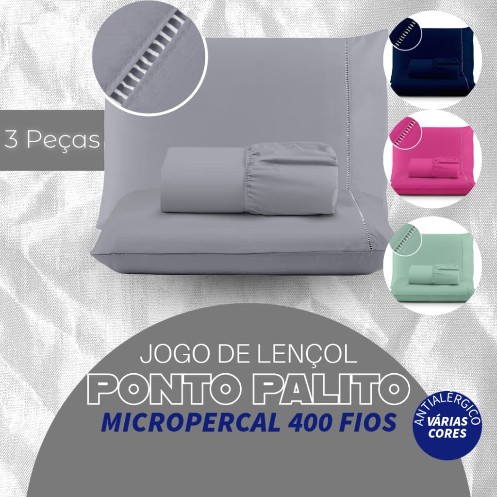 Kit Jogo Lençol 400 fios Micropercal Ponto Palito : Solteiro 2 Peças - Casal ; Queen ou King 3 Peças