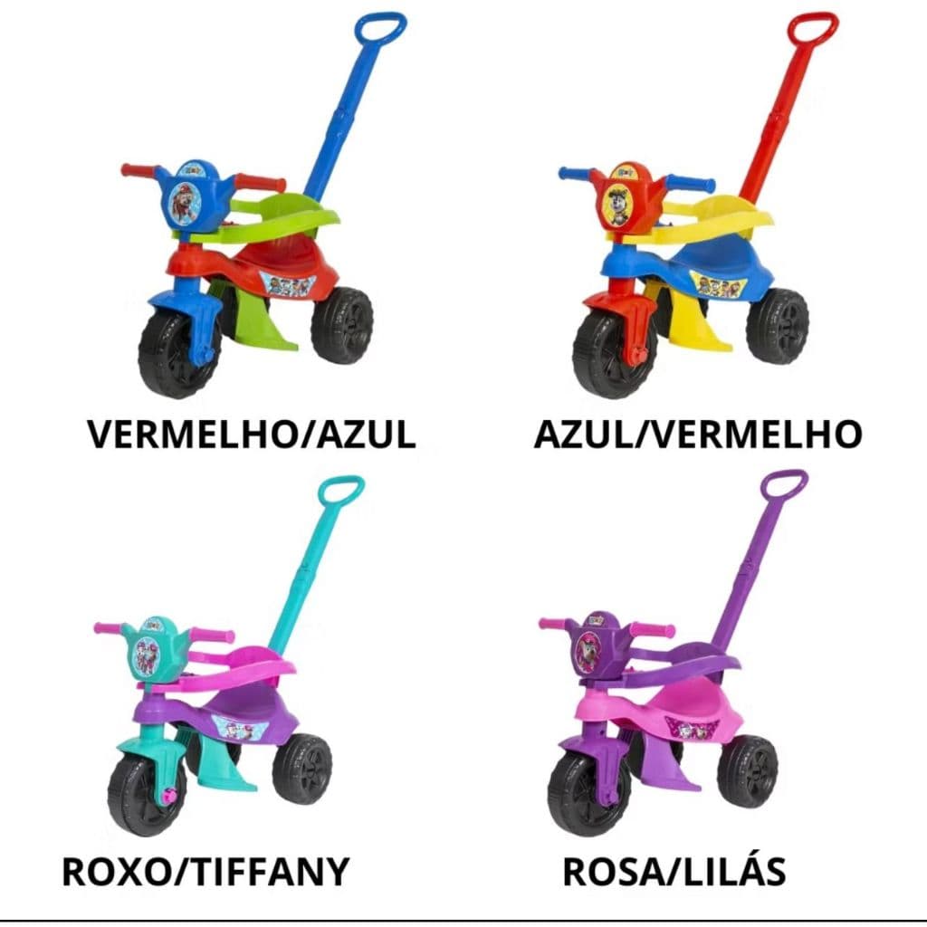 Motoca Velotrol Triciclo Infantil Patrulha Canina Kemotoca Kendy infantil Bebe Empurrador Pedal Proteção Lateral
