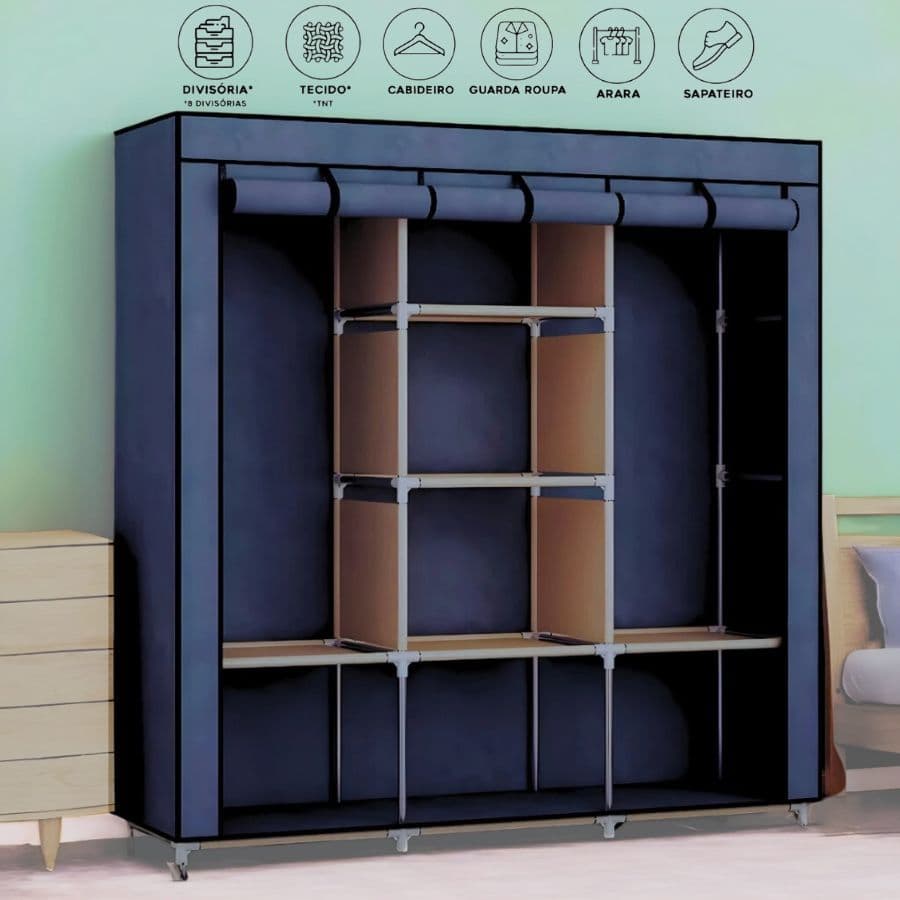 Guarda Roupa Portátil Desmontável Organizador Prático Solteiro e Casal