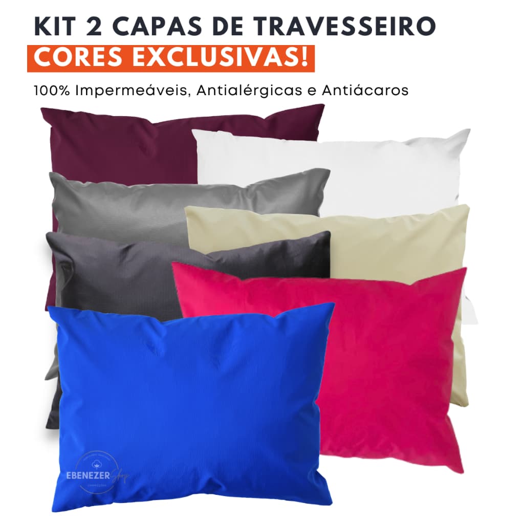 Kit 2 Capa Protetora Travesseiro Zíper Adulto E Infantil Impermeável Fronha Anti-ácaro Antialérgico Antimofo
