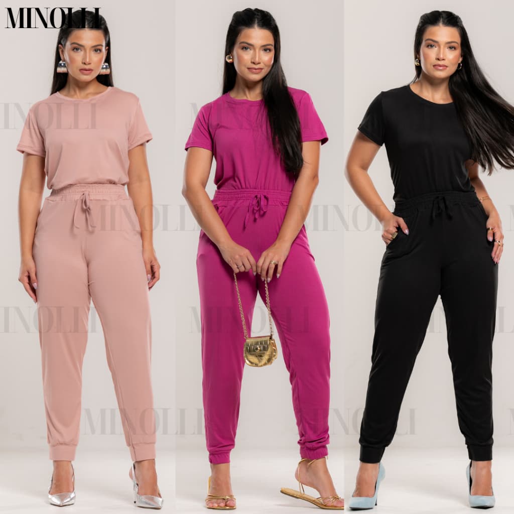 Conjunto Feminino em Malha Suede Light Calça Jogger Blusa Feminina Básica Confortável Fardamento