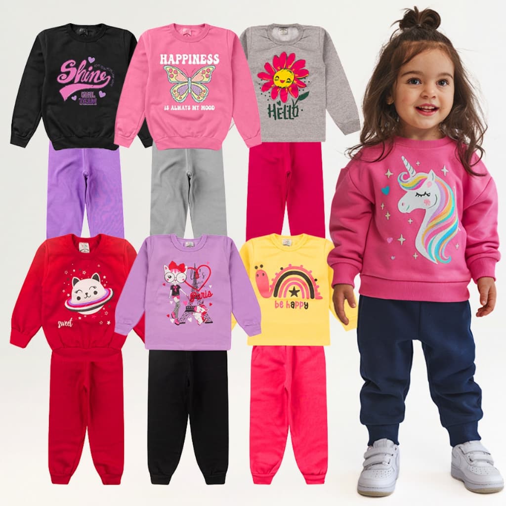 Kit 6 Peças Conjunto Moletom Infantil Menina 1 ao 14 Feminino Inverno Manga Longa Pronta Entrega