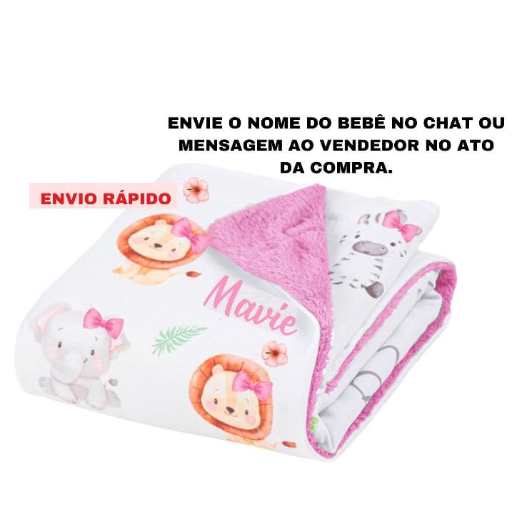 Manta Bebê Personalizada com o Nome do seu Bebê, (sem bolinhas) 70x80 cm.
