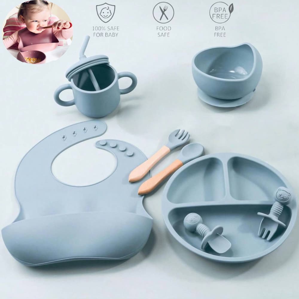 Kit 8 Peças de Talheres de Silicone para Bebês e Crianças sem BPA