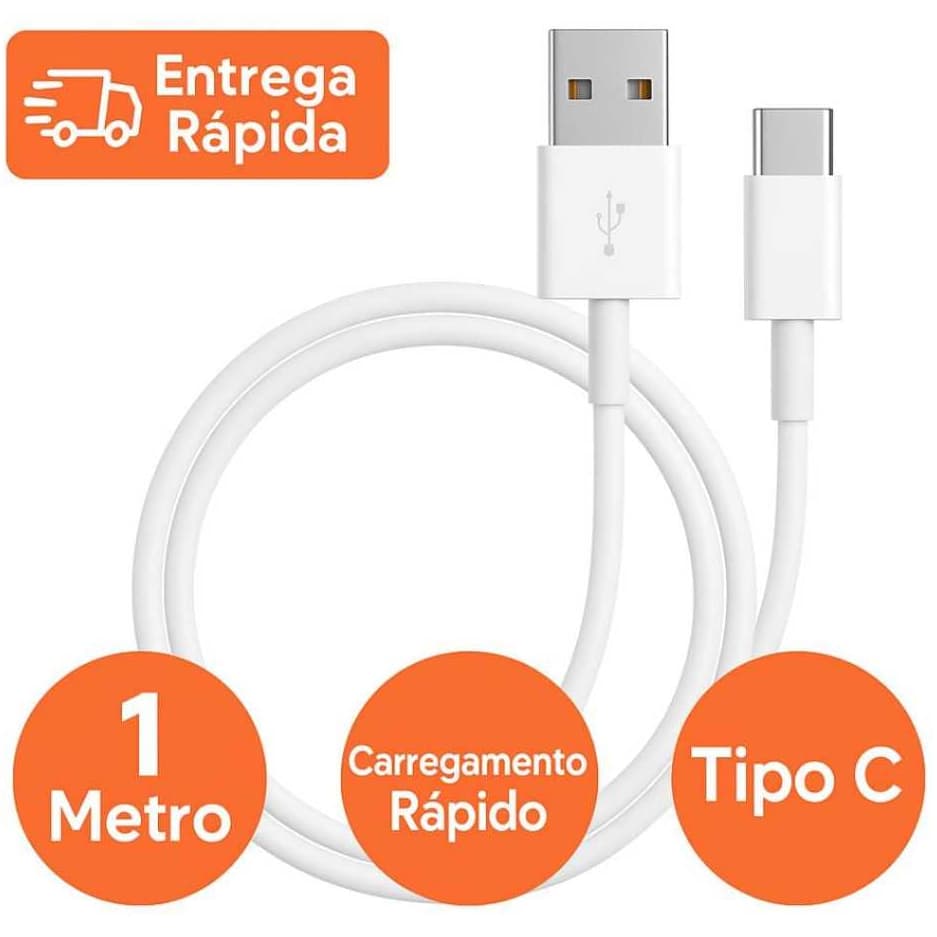Cabo USB Tipo C Reforçado 1 Metro Carregamento Rápido Turbo Android Compatível iPhone 15