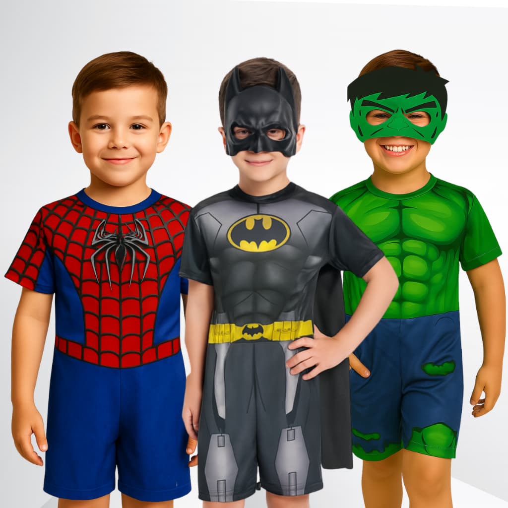 Roupa Fantasia de Super Herói Infantil Masculino com Máscara Envio Rapido