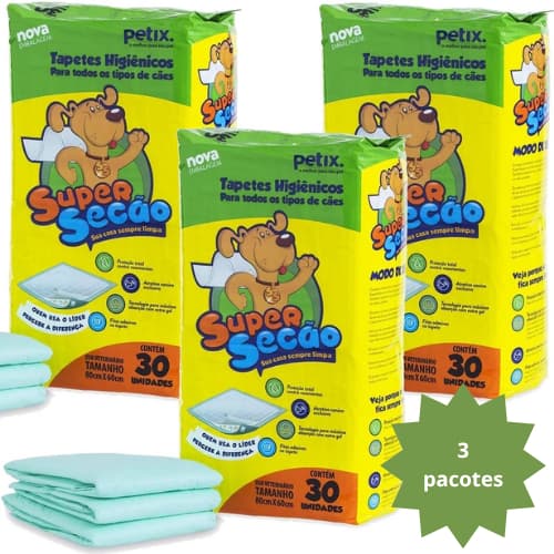 Tapete Higiênico Super Secão 80x60cm C/ 30/60/90 Unidades - Petix