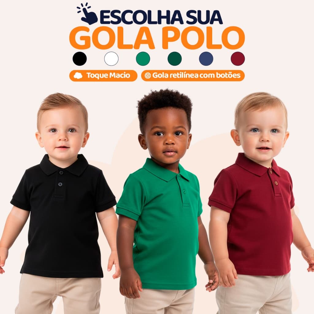 Camisa Polo Bebe Menino Infantil Estilo Casual de algodão Basico nos tamanhos 2 ao 10 Camisa Social Polo L14