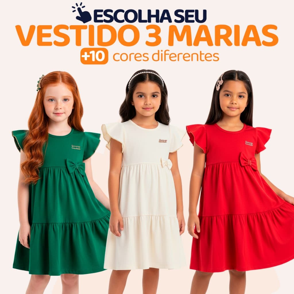 Escolha Seu Vestido 3 Marias Roupas de Menina Infantil 100% Algodão Vestido de Criança Confortável l12