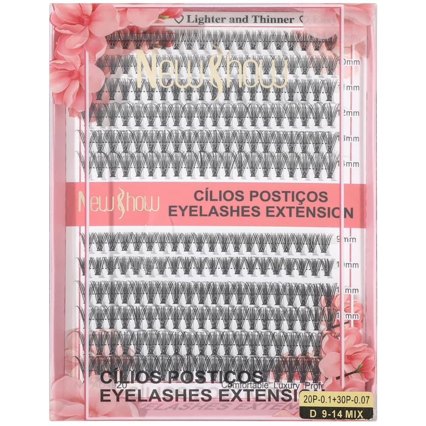 New Show Cílios extensão de Cilios Postiços -Tufos sem Nó-20P/30P-0.10-D 9-14MIX