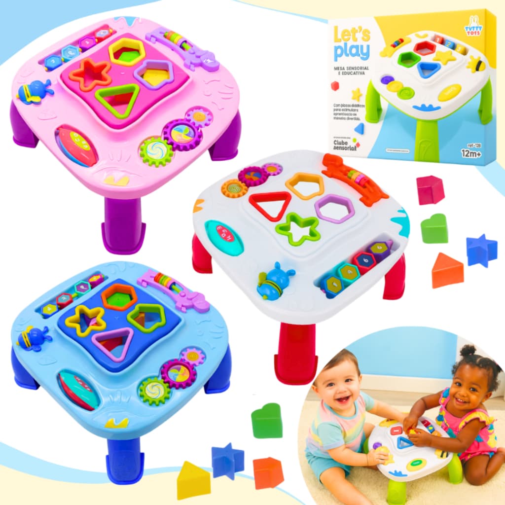 Mesa Mesinha Infantil Didática Divertida Brinquedo Sensorial Atividades Interativas Formas Encaixar