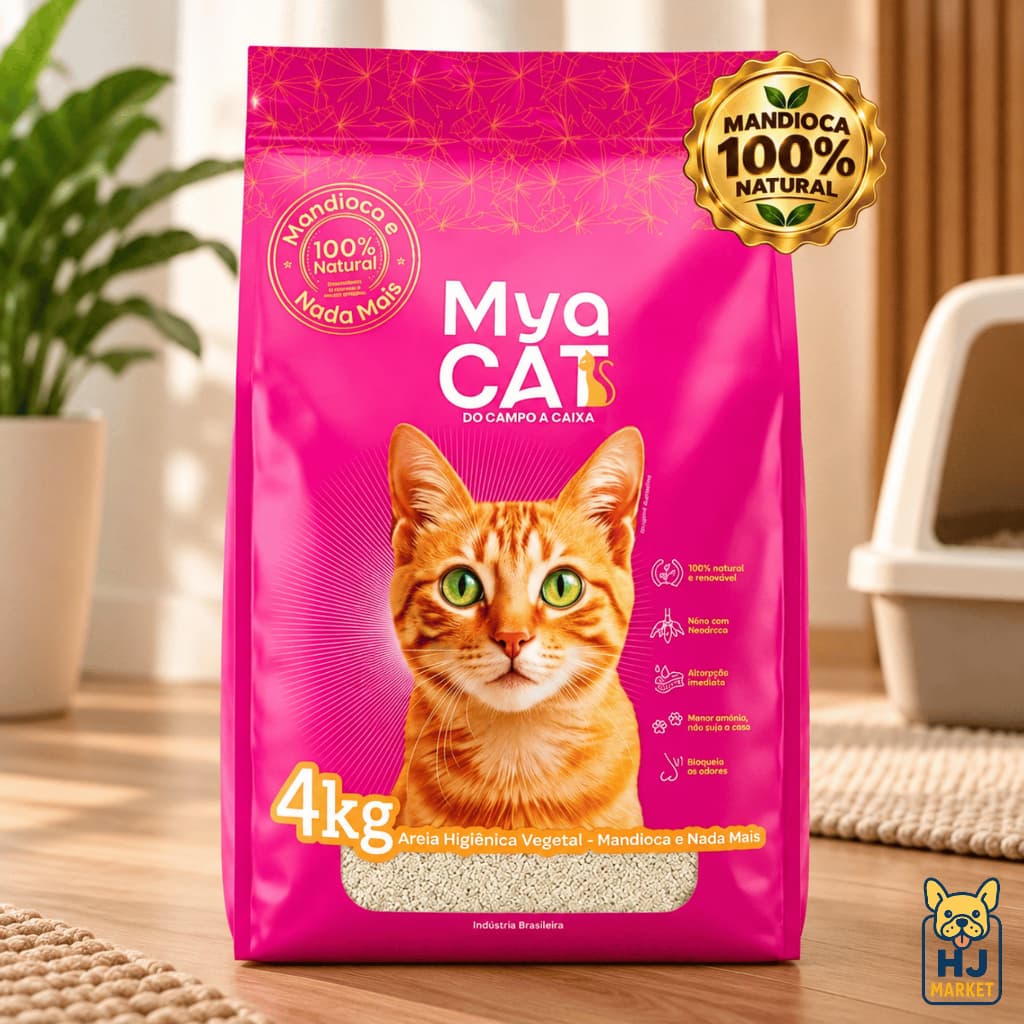 Areia Gatos Mya Cat 100% Mandioca Biodegradável Grãos Finos Higiênica 4kg