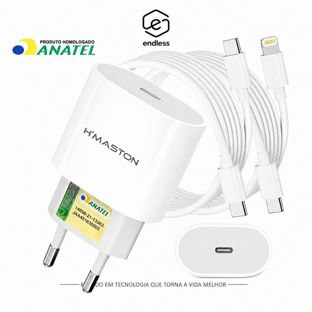 Carregador de Carregamento Turbo 30w Fonte 3A Torre Carregar Celular Tipo-C com Cabo Lightning(ios)