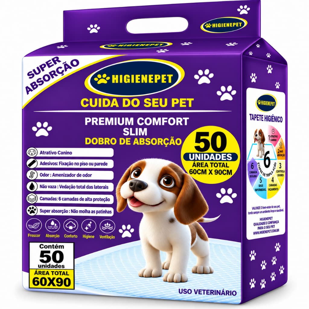 Tapete Higiênico P/Cães 60x90 50 Unidades Premium Higienepet