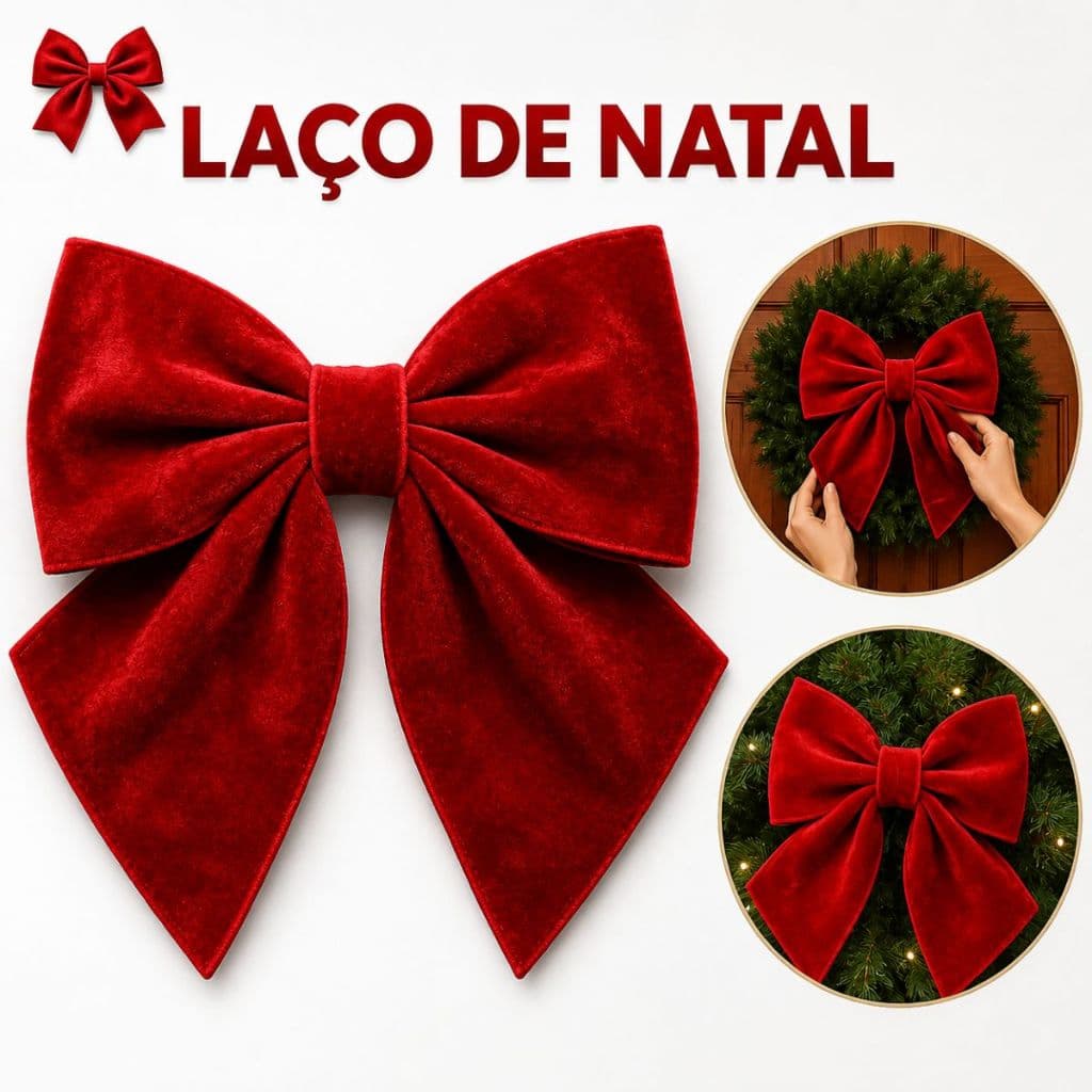 Laço Veludo Grande Estruturado Para Arvore de Natal Vermelho Decoração Luxo Alta Qualidade Opção Laço Gigante