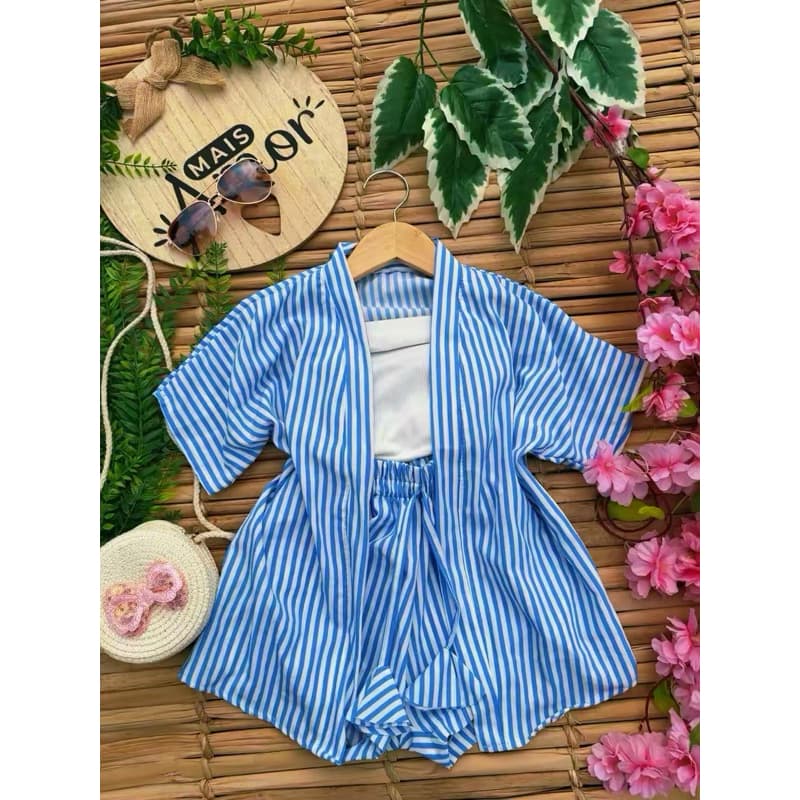 kimono conjunto infantil-juvenil menina / kimono + short infantil Femenino / estampado / saida de praia / casual 2 peças