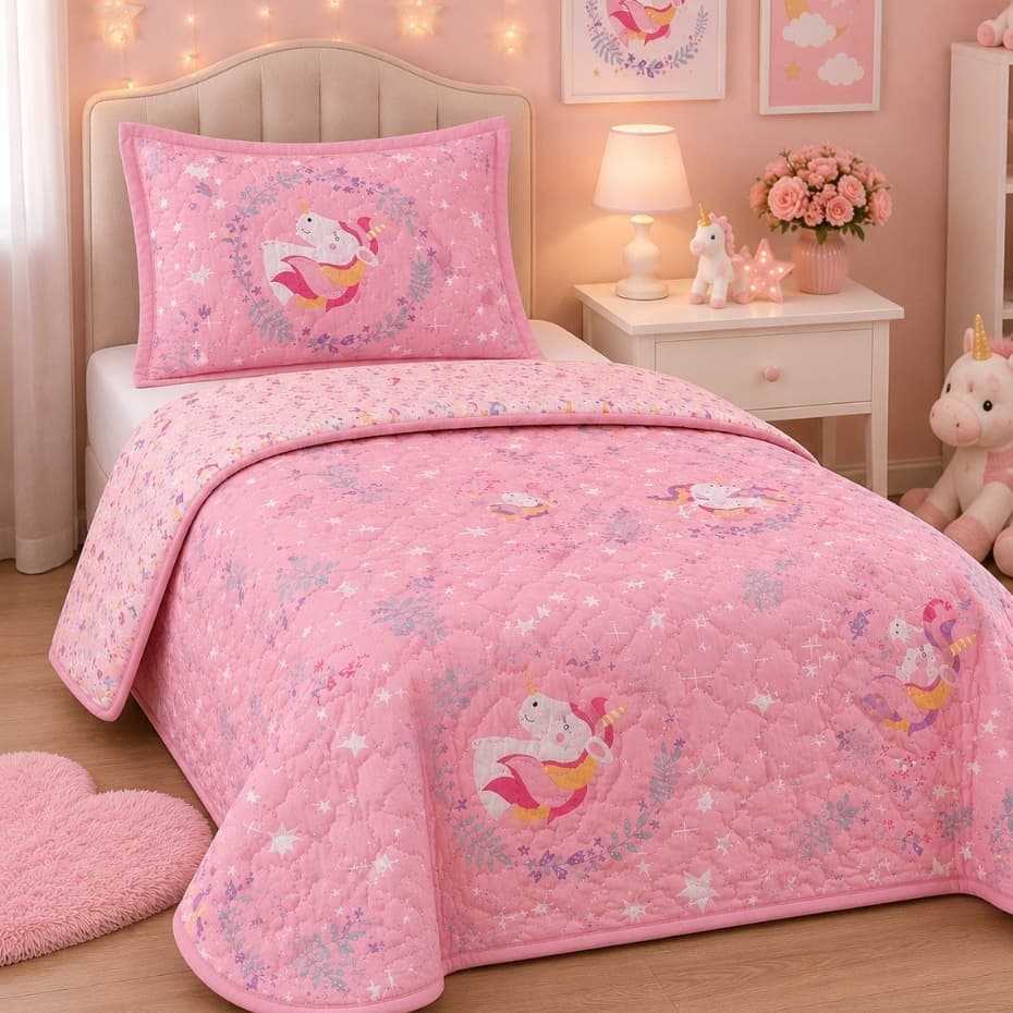 Kit Colcha Cobre Leito Infantil Cama de Solteiro Modelos Bouti 1,60x2,40m Dupla Face 2 Peças C/ Viés Menino e Menina