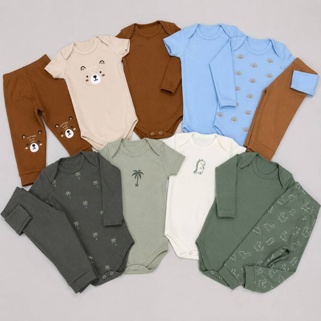 Kit Minimalista 12 peças body bebê manga curta manga longa calça Menino P ao GG