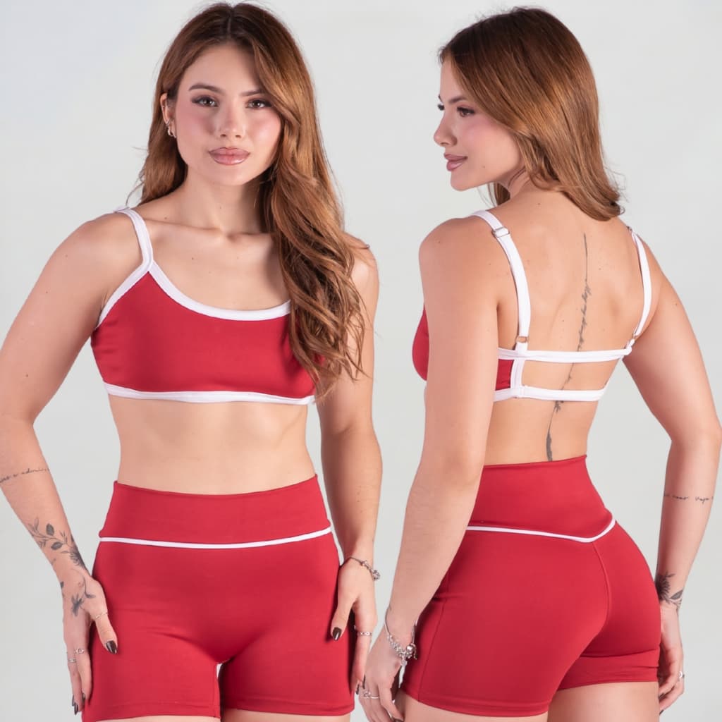 Conjunto Fitness Feminino Top e Short Academia Zero Transparencia Cós Alto Poliamida
