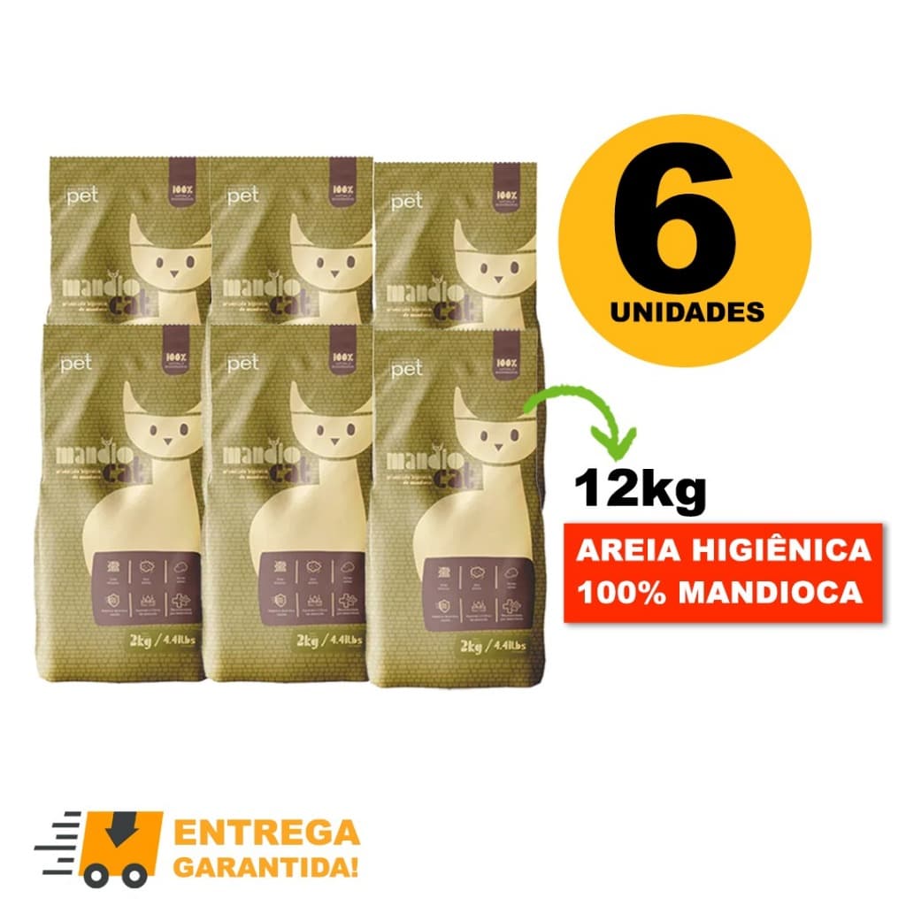 Areia de Gato MandioCat Biodegradável higiênica natural 100% Mandioca-Envio Rápido