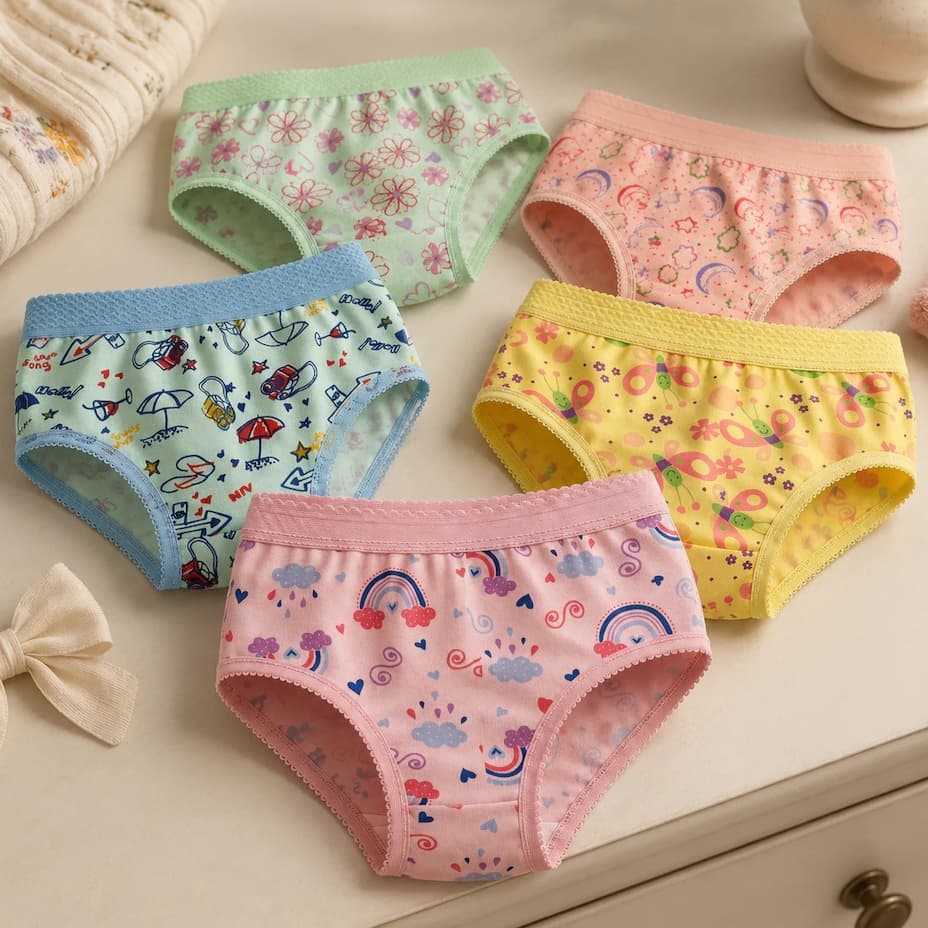 Kit 5/10 Calcinhas Estampadas Infantis Menina Cós Bornel Forro Algodão Poliéster Slip Premium