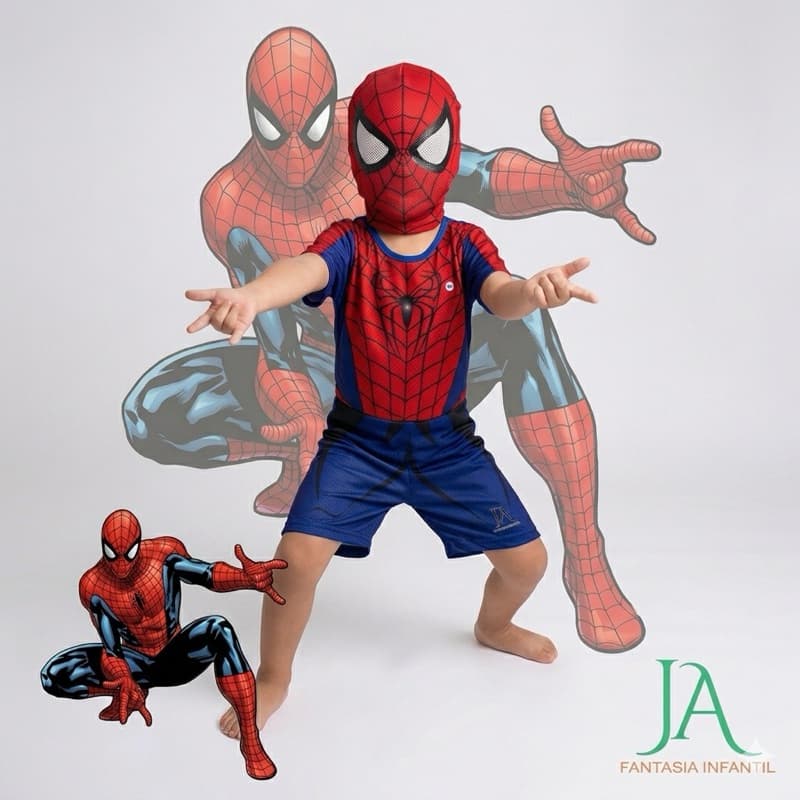 Fantasia Infantil Homem Aranha com Máscara de Tecido