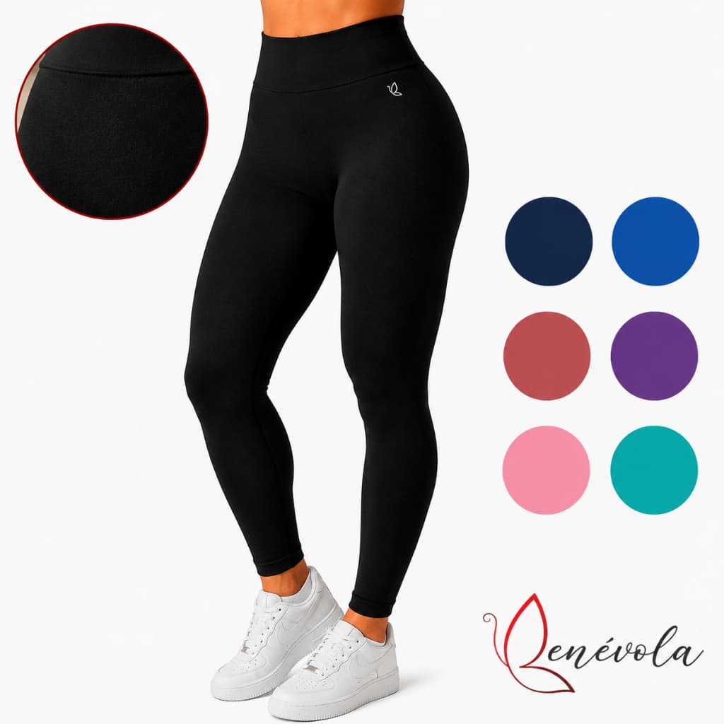 Calça Legging Feminina Benévola Poliamida Sem Costura Grossa Cintura Alta Zero Transparência Fitness