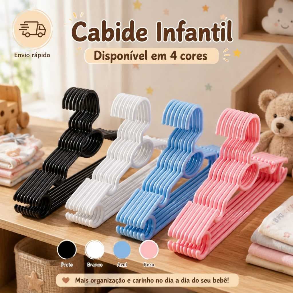 Kit com Até 100 Cabides Infantis Coloridos Bebê Criança Organização Premium
