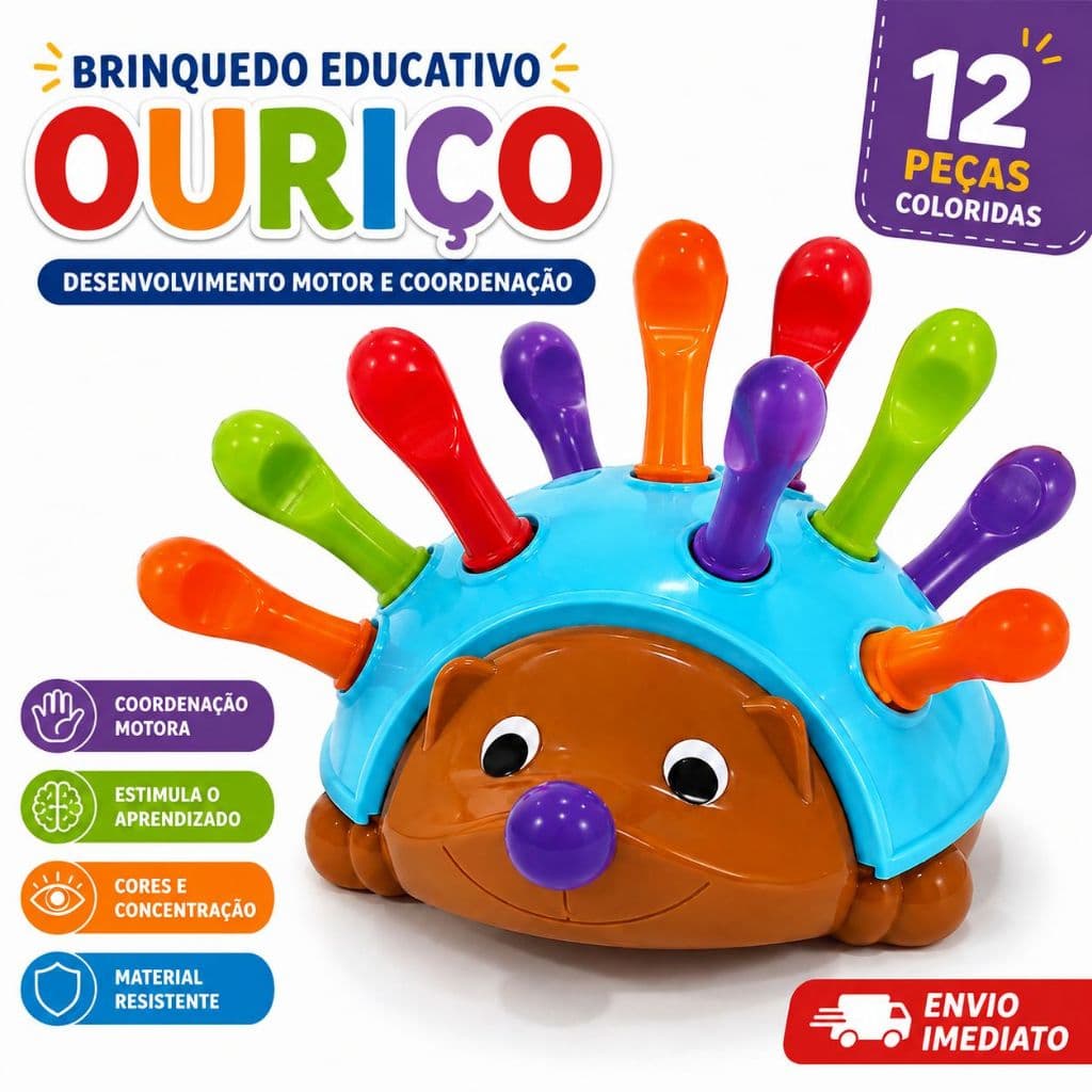 Brinquedo Infantil Ouriço Educacional Encaixar e Montar Sensorial Coordenação Motora Bebê Criança