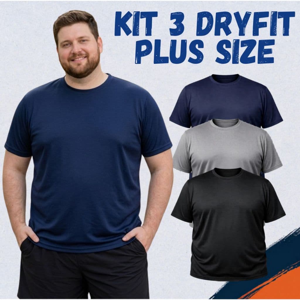 Kit 3 Camisetas Masculina Dryfit Plus Size Básica Confortável Premium para Academia lisa Trabalho Casual