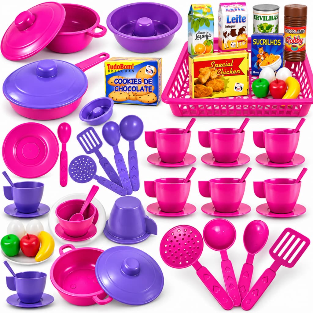 Kit Cozinha Brinquedo Infantil 38 pçs Faz de Conta Panelinhas Xícaras Comidinhas Menina