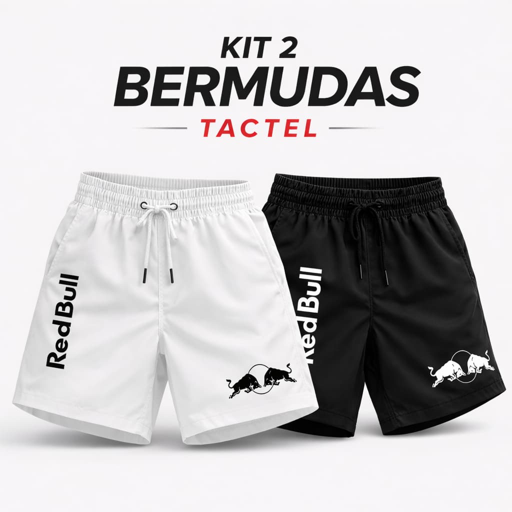 Kit 2 Bermudas Mauricinho Tactel Masculina Shorts Esportivo Red Praia Academia Confortável Verão