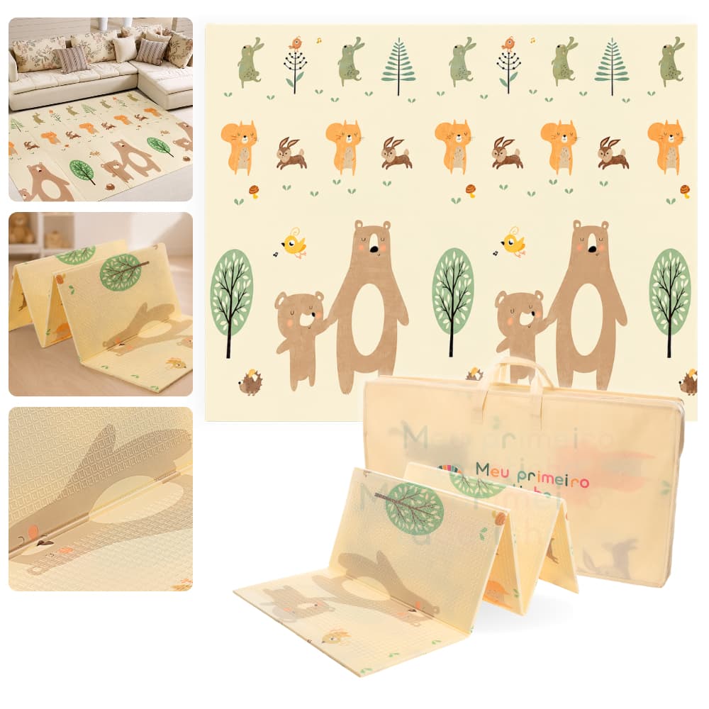 Tapete Infantil de Atividades 150 x 120 x 0,6cm Dupla Face Urso Tatame Térmico para Bebe Emborrachado