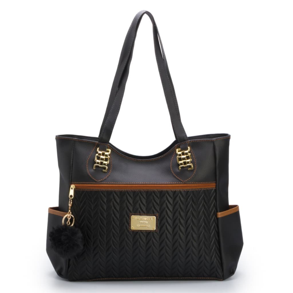 Bolsa Feminina Sacola Grande de Ombro em Couro com Espaço Amplo + Chaveiro Pompom