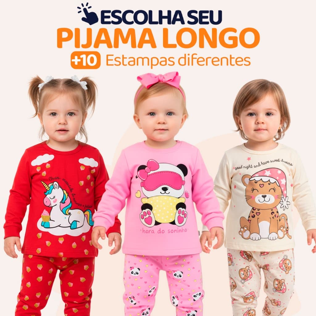 Pijama Infantil Bebe Menina Manga Longa Escolha Seu Modelo, Estampas Fofas e Conforto Infantil Feminino Frio Inverno l15