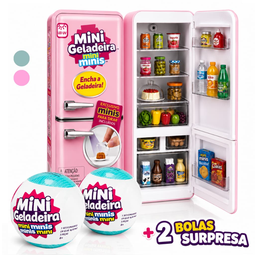 Mini Geladeira Mini Brand Brinquedo Com Luz + 2 Cápsulas Surpresa Miniaturas Realistas Brinquedo Infantil EPS-3069
