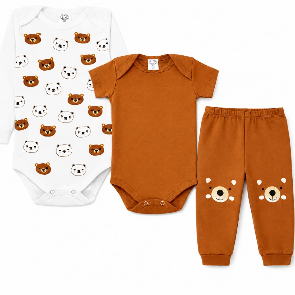 Kit body Bebê 3 peças, Manga Longa, Manga Curta E Calça Roupas de Bebê
