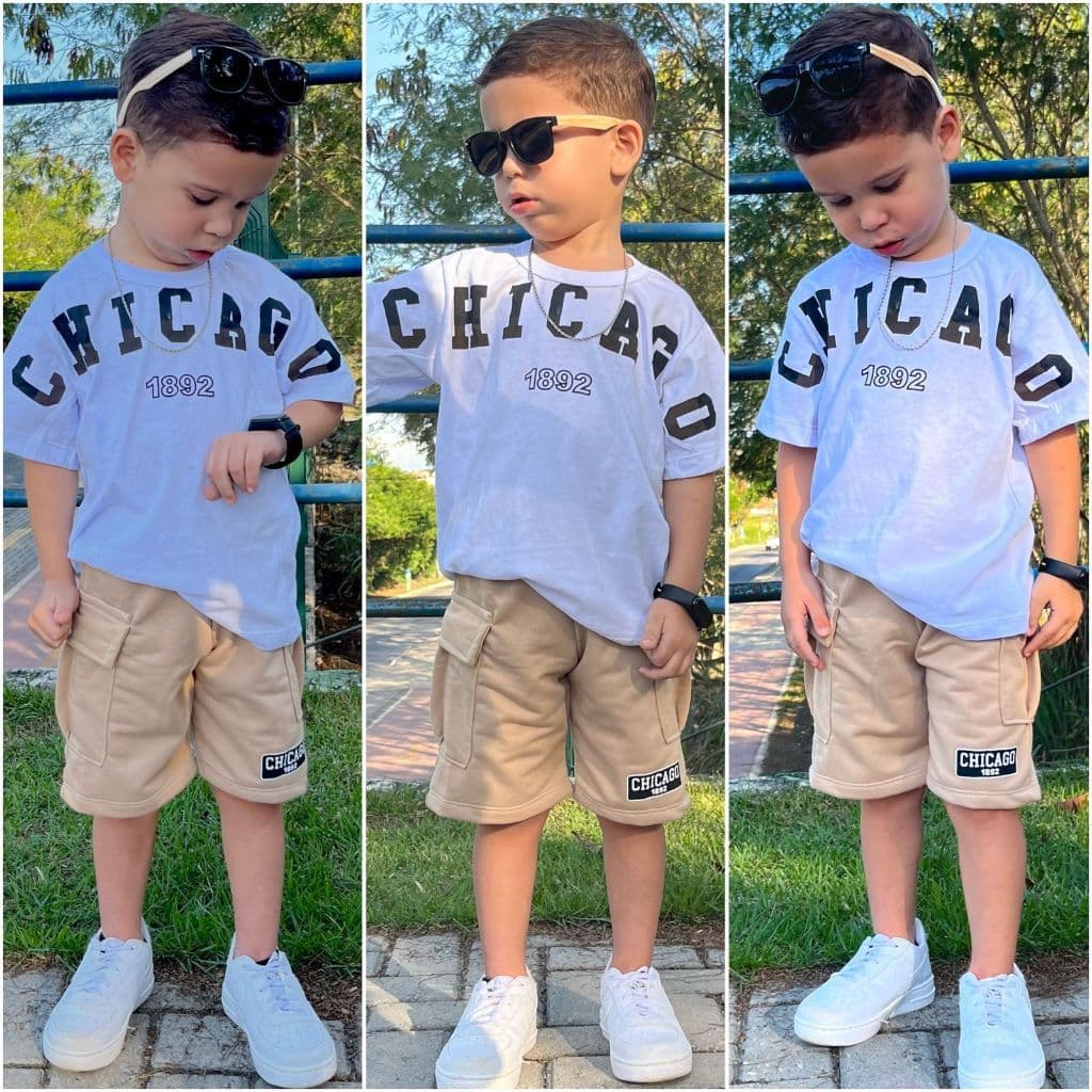 Conjunto Infantil Masculino De Verão - Camiseta + Bermuda Veste De 2 Ao 12 Anos