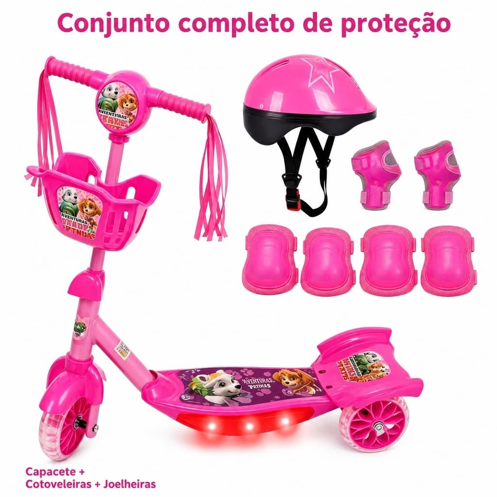 Patinete Infantil Unissex com Luzes Brilhantes e Música, Cesta para Brinquedos +  Oferta Especial