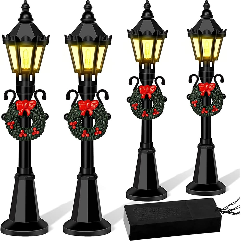 4 Pçs Natal Mini Modelos De Luz Rua Streetlight Miniatura Aldeia Caminho Lanterna Post Para DIY Micro Paisagem Acessório