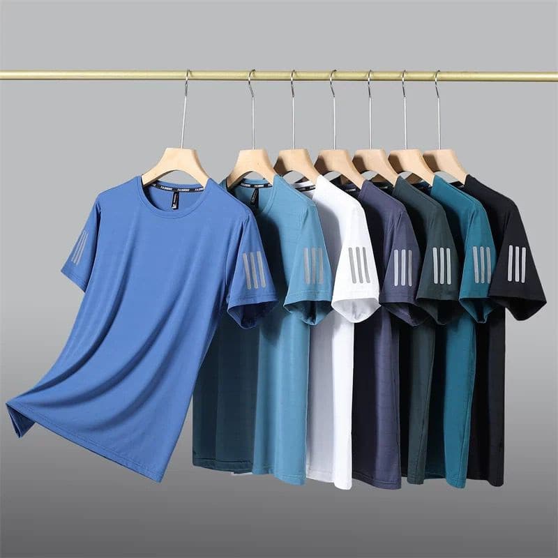 Camiseta Masculina De Seda Gelada Estampada – Slim Fit , Estilo Esportivo Verão Essencial