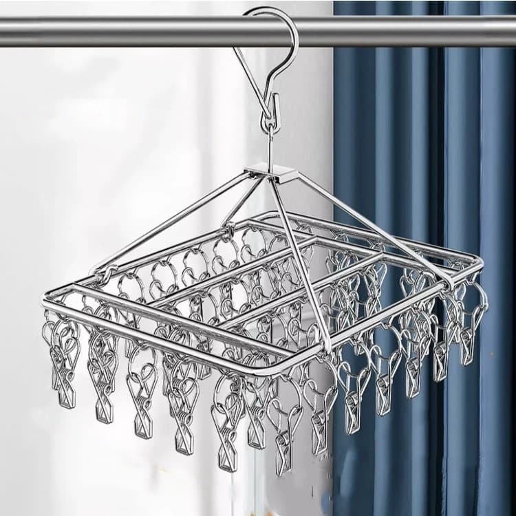 Varal Dobrável Inox com Prendedores para Roupas Calcinha Cueca- Evite Ser Levado pelo Vento