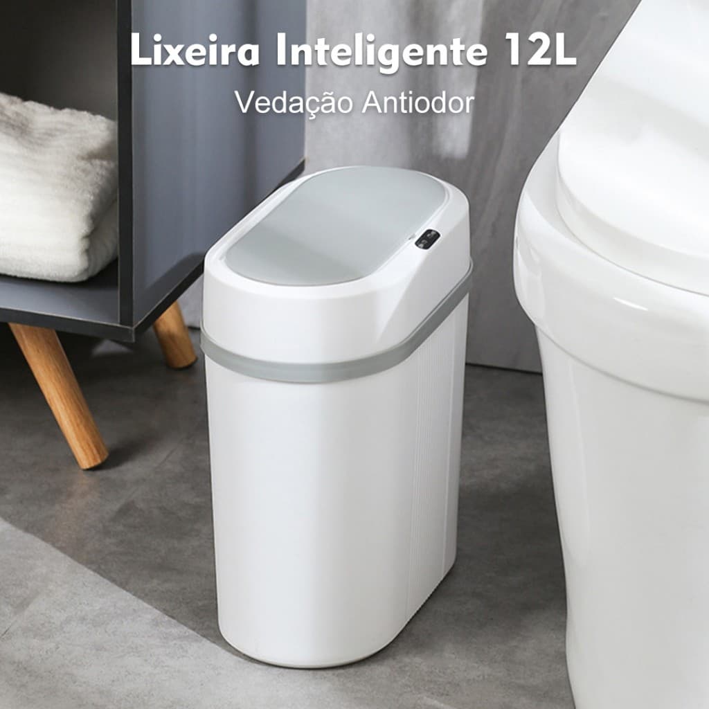 Lixeira Automática 12 Litros Com Sensor Infravermelho Tampa Para Cozinha Banheiro Escritório Quarto