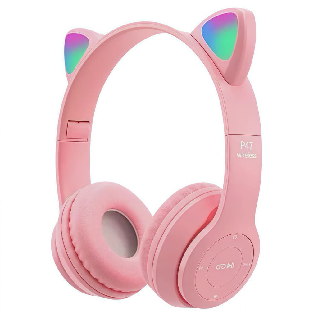 Fones de ouvido de gato com LED sem fio Bluetooth para gatinhos  anjgg