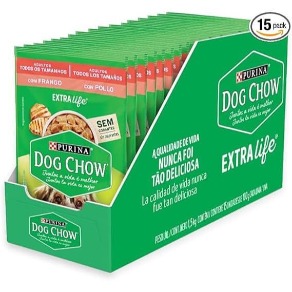 Ração Úmida Dog Chow Cães - Display com 15 Sachês 85g