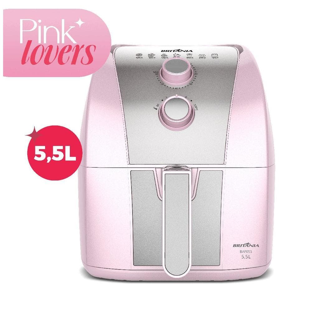 Air Fryer Rosa Britânia 5,5L Cesto Pinkstone 1500W BAFE53
