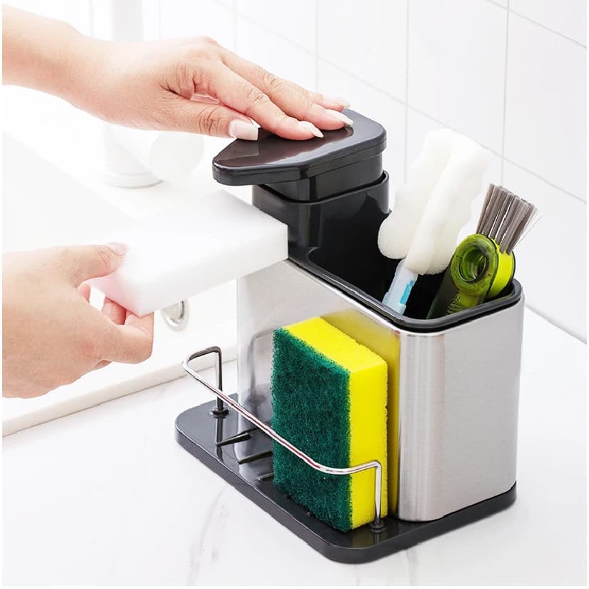 Porta Detergente Dispenser Sabão Liquido Esponja Bucha Inox