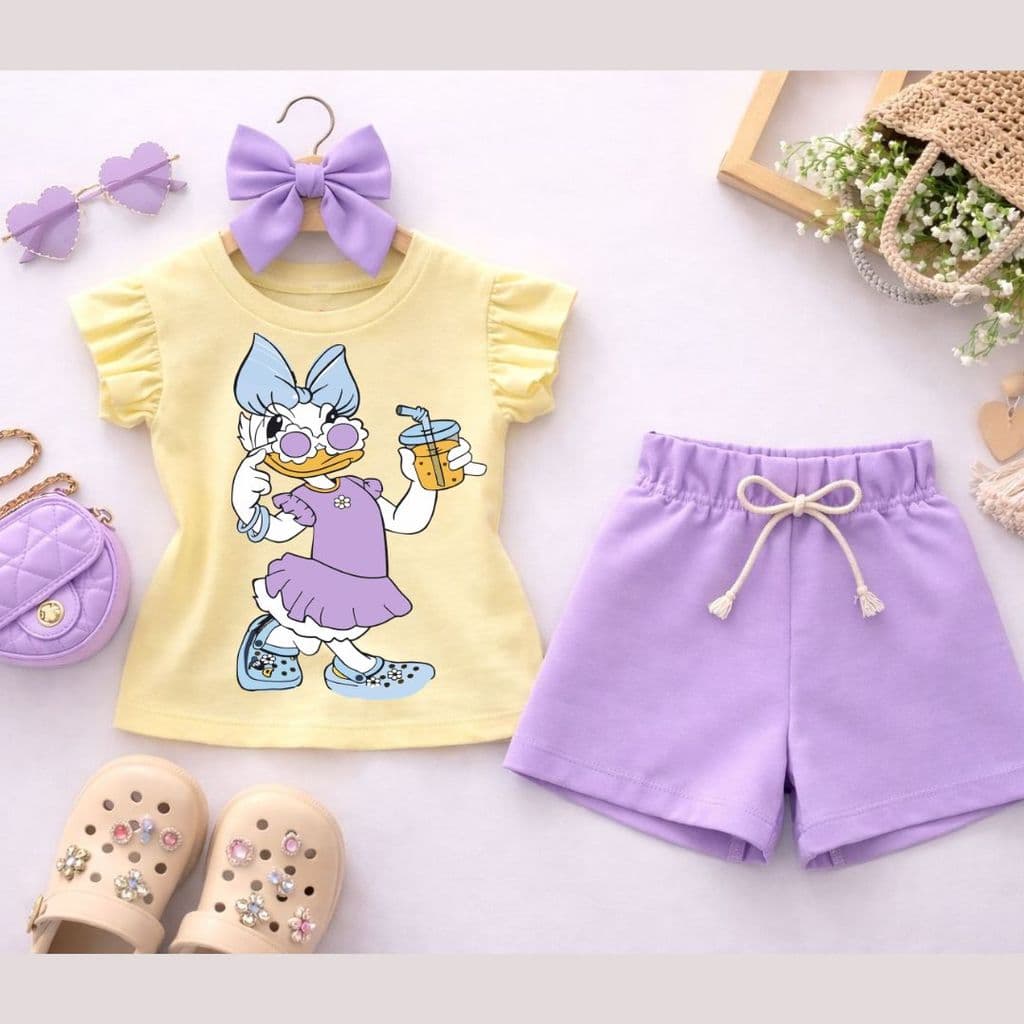 Conjunto Infantil Feminino Patinha Margarida Fashion Papete Blusa  Short Várias Cores Disponíveis  Moda Menina